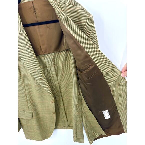 BURBERRY Vintage Yellow Gold Plaid Lynfield 2 Button Blazer Jacket Size 46L - Picture 6 of 12